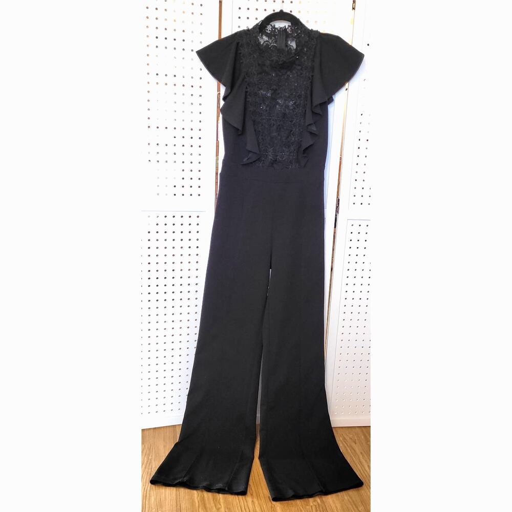 Elegant Black Lace-Front Jumpsuit